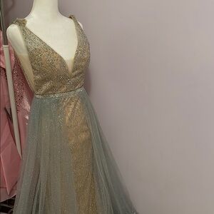 STELLA COUTURE 19137 Elegant Evening Gown in Sparkling Silver